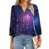 Damen T-Shirt mit Aufdruck, Knopfleiste, 3/4-Ärmel, für den Alltag, Wochenendmode, Basic, V-Ausschnitt, normales Oberteil