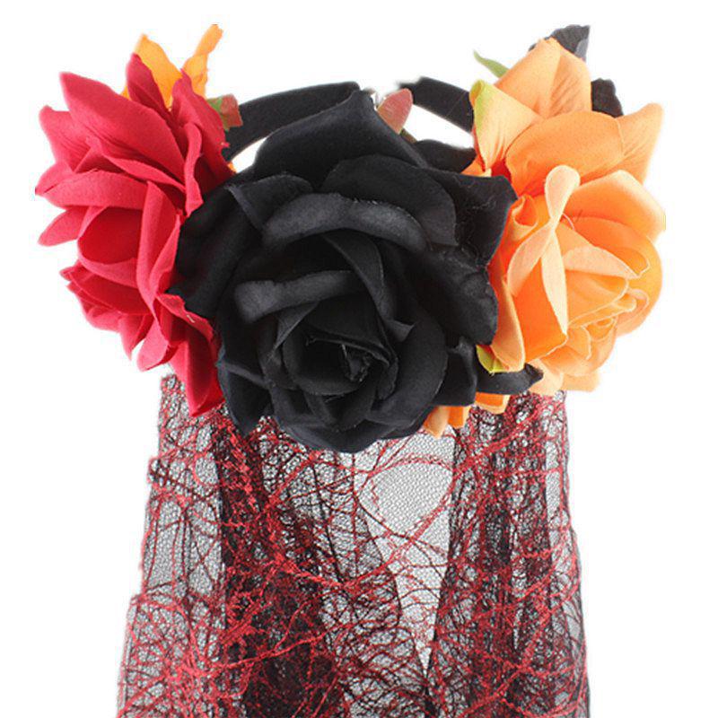 Europäisches & Amerikanisches Großes Schwarzes Rosen-Netz-Stirnband - Weihnachtsparty-Haaraccessoire