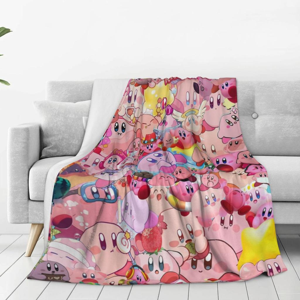 Warm Soft Blankets Airplane Travel Kirby Stars Collages Throw Blanket Flannel Bedspread For Couch Bed Comfortable Sofa Bed Cover