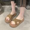 Ins Wind Non-slip Beach Cross Cool Slippers Thick Bottom Heightening One-word Slippers Women's Outer Wear 2025 New Summer
