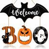 Front Door Welcome Sign Festive Welcome BOO Door Plaque Halloween Wooden Hanging Sign Thick Solid Halloween Hanging Decoration