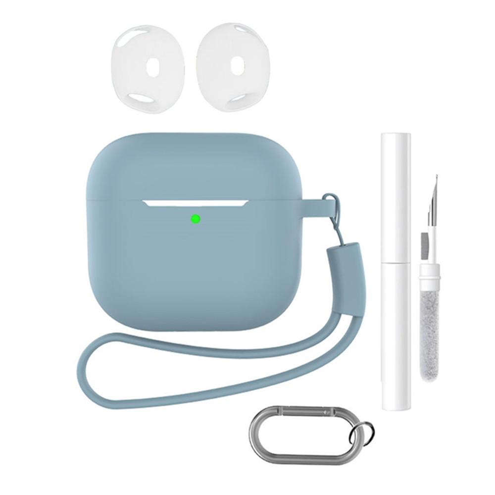 For AirPods 4 Earphone Silicone Case Set with Anti-Lost Keychain, Strap, Ear Tips, Cleaning Pen