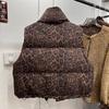 Women Short Stand Collar Leopard Print Loose Vest Jacket