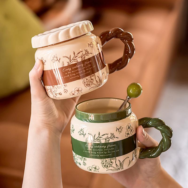 Vintage Ceramic Mugs Niche Design Coffee Mugs Home Couples Cup for Women Birthday Gift