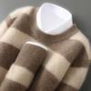 Men's Contrast Color Thickened 100% Wool Cashmere Sweater - Loose, Warm, Versatile Pullover for Autumn/Winter