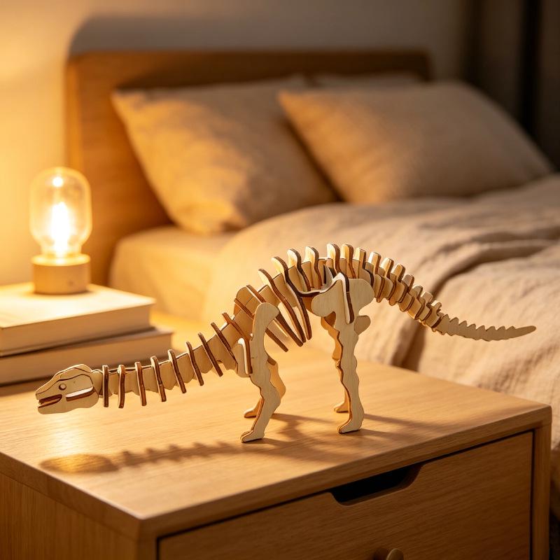 3D Dinosaur Puzzle: Wooden Hand-Assembled Educational Toy for Kids