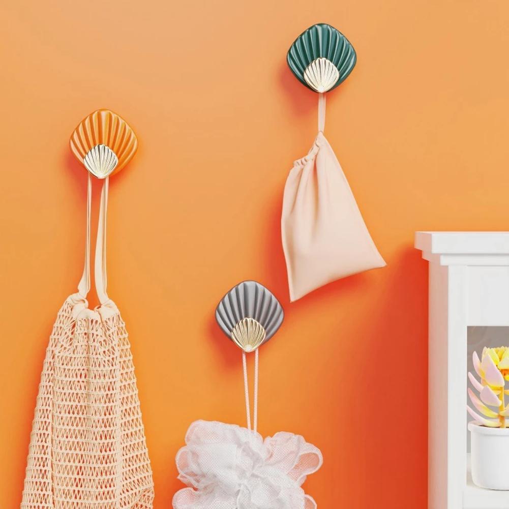 Nordic Style Wall Hanging Hook Seashell Shape Punch-Free Strong Glue Hook Bathroom Kitchen Wall Mounted Seamless Sticky Hook