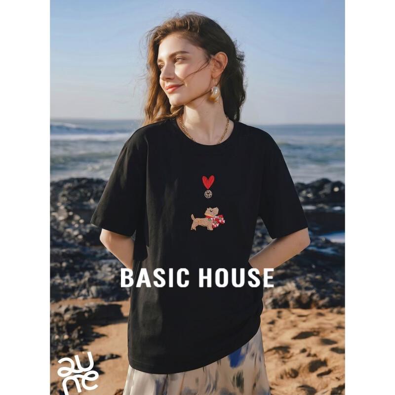 Basic House Embroidered Round-Neck Short Sleeve T-Shirt 2XL чёрный