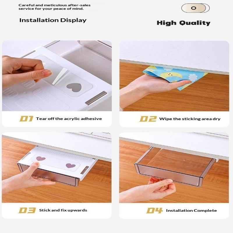 Transparent Under Desk Drawer Organizer Self Adhesive Heavy Duty Large Capacity Storage Box for Home Office Desk Use