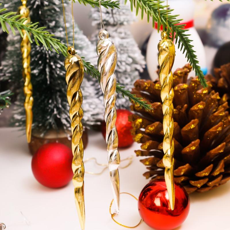 12/24pcs Simulation Ice Icicles Christmas Tree Pendant Gold Decoration Plastic Hanging Icicle DIY Home New Year Party Decoration