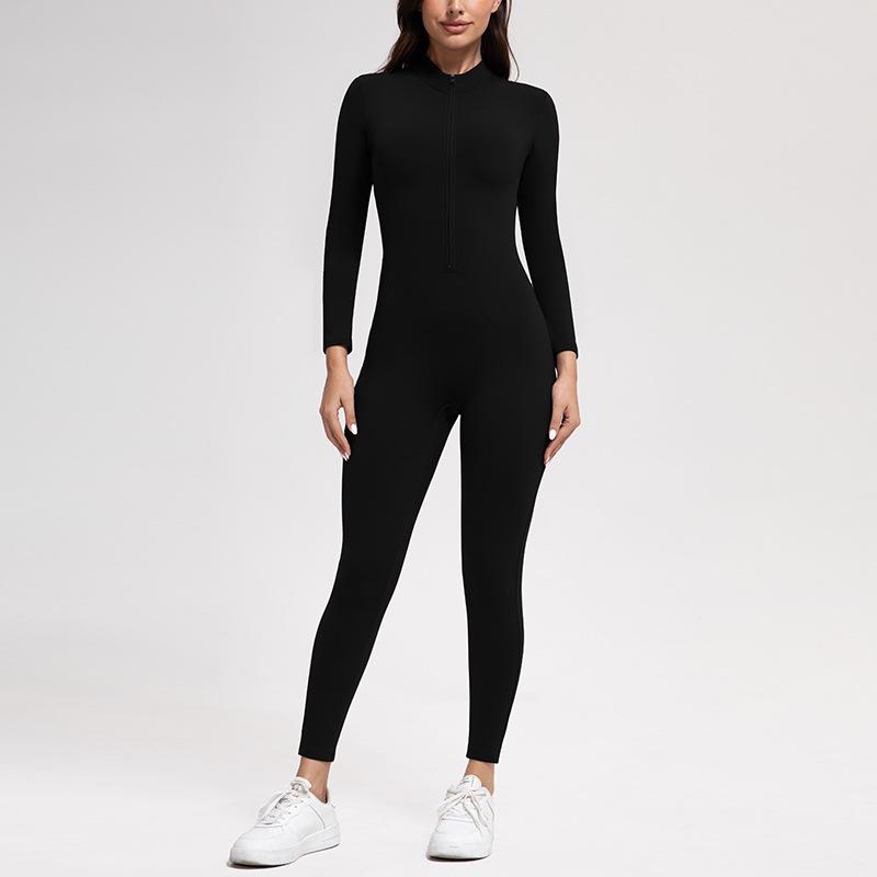 High-Intensity Outdoor Yoga Jumpsuit with Zipper and Velvet for Warmth