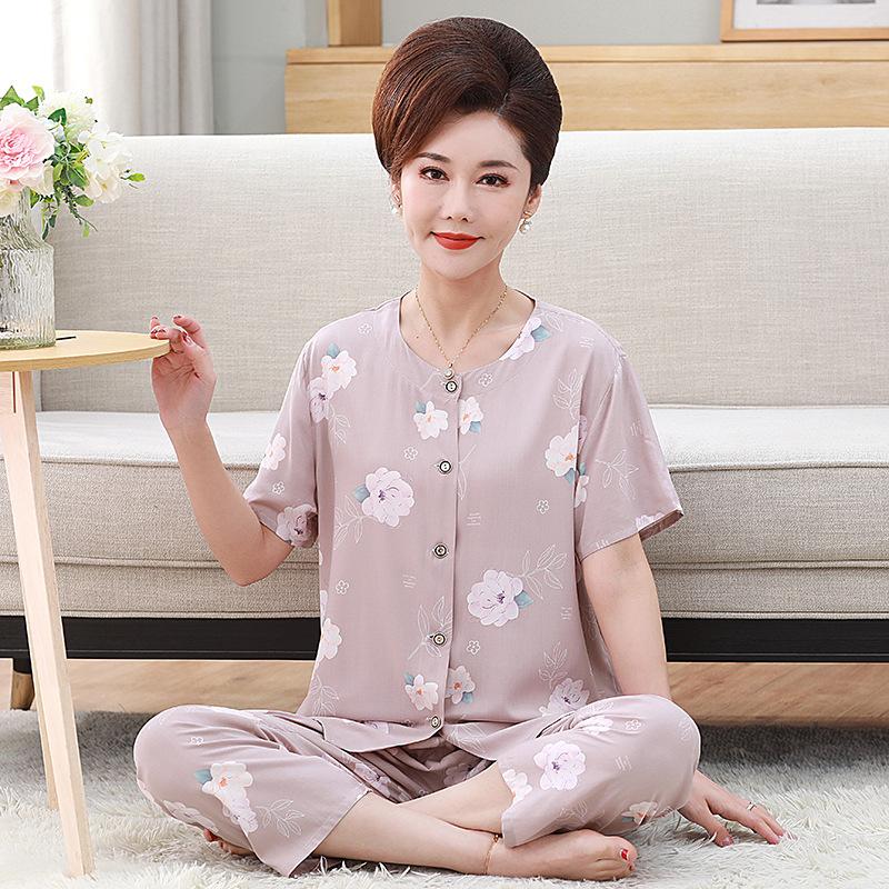 Women's Pajamas Short Sleeve Long Pants Loungewear Button Cardigan Set