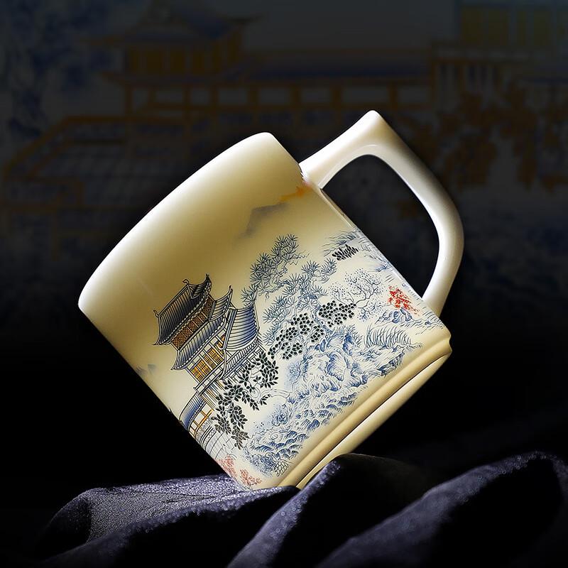 Premium Mutton Fat Jade Porcelain Tea Infuser Office Mug Set