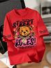 European And American Unisexs Summer New Teddy Bear Letter Printed Soft And Breathable Round Neck Tshirt Outdoor Street Top