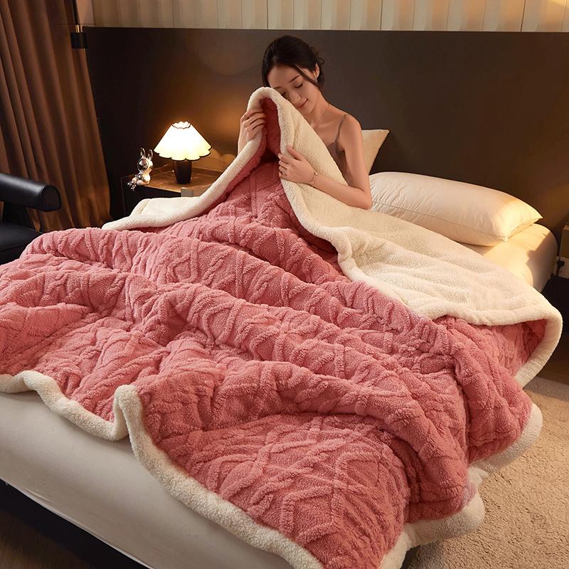 Thick Warm Taffeta Fleece Winter Blanket for Bed Geometric Pattern Soft Sofa Throw Blankets Queen Size Plush Bedroom Bedspread