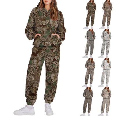 Women's Hooded Athletic Tracksuit Unisex Two-Piece Running Clothing Long Sleeve Pullover Hoodie Sweatshirt + Track Pants Set
