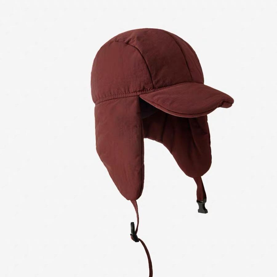 

Men s and women s winter cotton warm ear protection Lei Feng hat simple fashion pilot hat duck tongue windproof hat M（56-58cm） бордовий