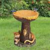 Garten Vogelbad Schale Außen Waschbär/Sonnenblume/Katze/Eule Statue Harz Baumstumpf Vogelfutterspender Springbrunnen für Hinterhof Terrasse Rasen Deko