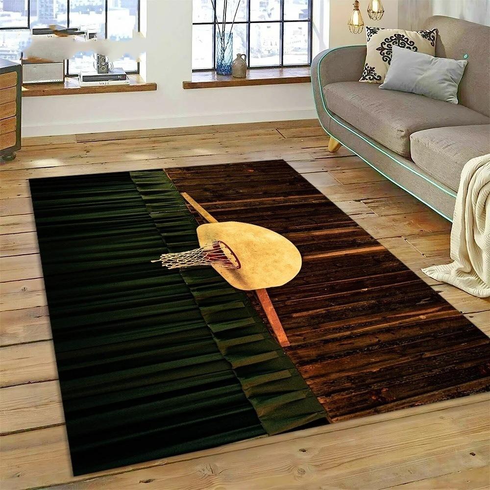 Basketball Pattern Carpet Mat Non-Slip Rug Home Decoration for Sports Fans Living Room Orange Basketball Design Floor Mat