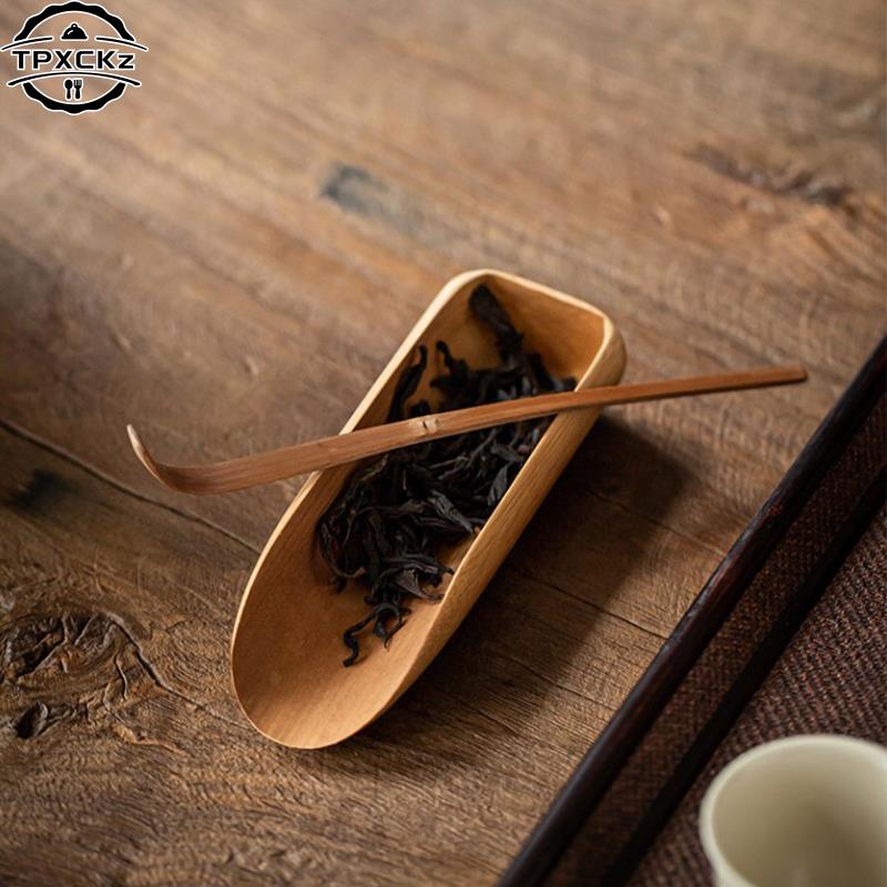 Natürliche Handgefertigte Holz Tee Blatt Matcha Stäbchen Löffel Teegeschirr Weißer Bambus Küchenwerkzeug Gewürz Gadget Kochutensil Zubehör