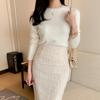 High-Waisted Tweed OL Midi Skirt - Autumn/Winter Hip-Wrap Style