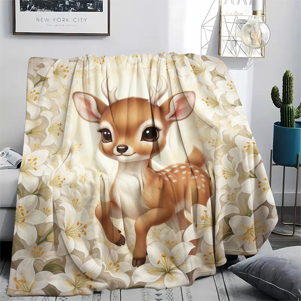 1 ks Flanelová deka s kresleným potiskem, Vysoce kvalitní, Pohodlná pro všechna roční období, Domácí dekorace, Teplo a pohodlí, Perfektní jako vánoční dárek k narozeninám