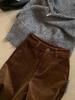 CHAO-Level Brown Corduroy Slim Straight-Leg Pants, Maillard Style Velvet Wide-Leg Women's Wear