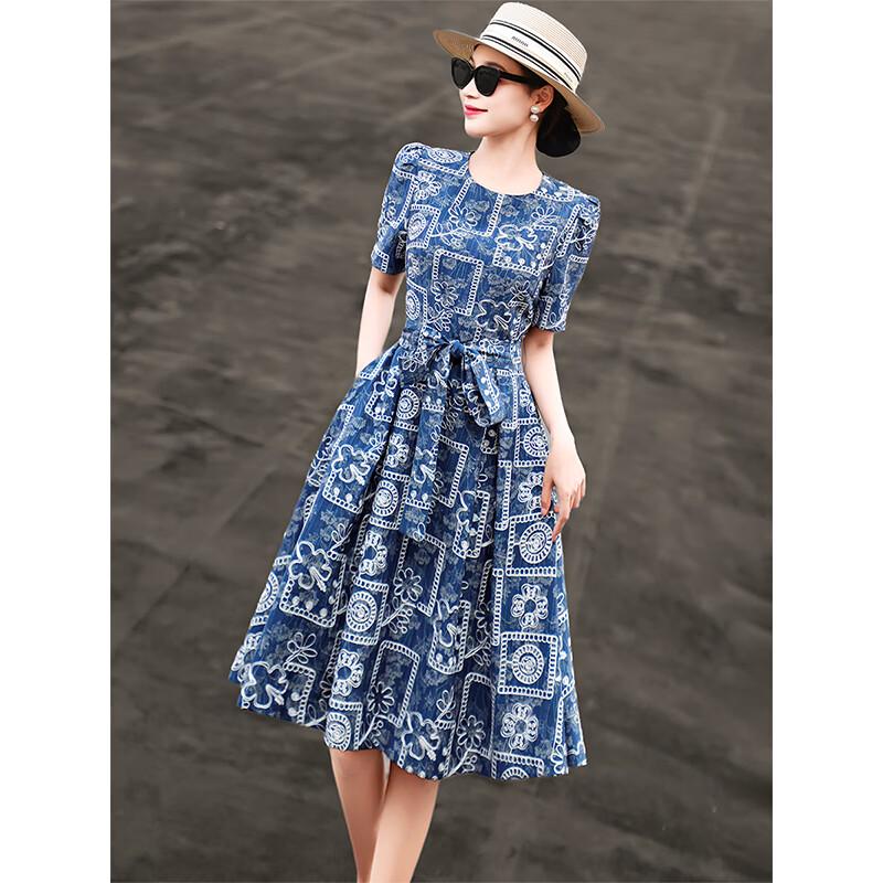 Lanser 2026 Summer Elegant Embroidered A-Line Dress