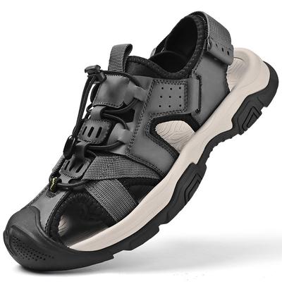 2024 Sommer neue Tasche Kopf Sandalen Rindsleder große Größe dicksohlige atmungsaktive Outdoor Strandschuhe trendige lässige Herrenschuhe