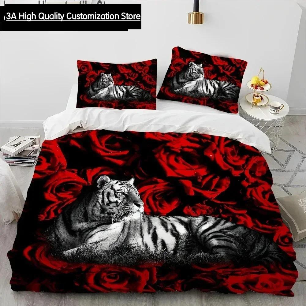 3D Print Tiger Leopard Wolf Animal Luxury Comforter Bedding SetDuvet Cover Bed Quilt Cover Pillowcase Queen Size Bedding Set