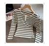 Spicy Girl Striped Slimming Long Sleeve T-Shirt - Stylish Korean Autumn/Winter Top for Women