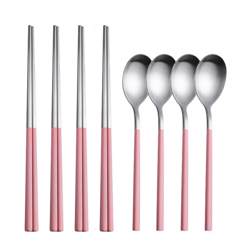 8Pcs Stainelss Steel Cutlery Set Korean Spoons Chopsticks Tableware Set Spoon Chopsticks Dinnerware Set Kitchenware Dinner Set