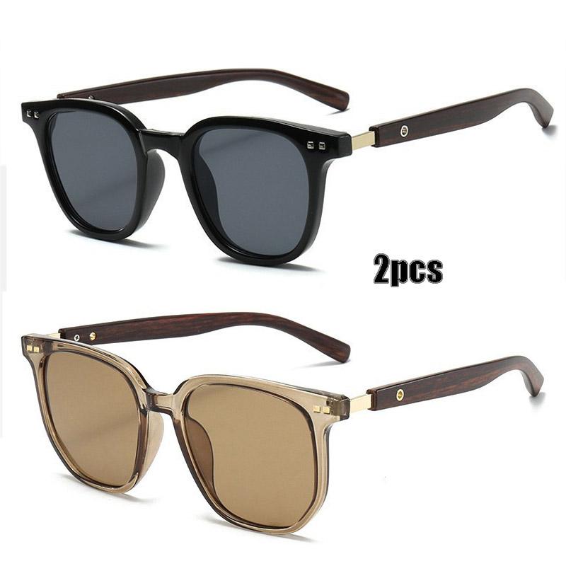 

non-polarized 2pcs Retro Square Fashion Sunglasses for Women & Men - Fashionable Rivet Detail, Anti-Glare Lenses