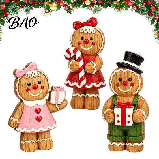 Wooden Gingerbread Man Ornaments Christmas Ornament, Hand Painted Vintage Tabletop Durable Wood Figurines Figurine, Rustic Holiday Decor for