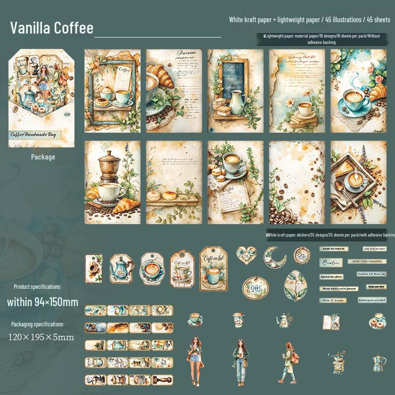 Krásný den Kávový retro deníkový balíček: Dekorace scény a série koláží