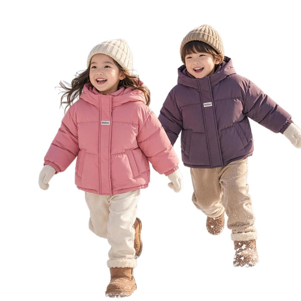 Children's Hooded Puffer Jacket - Thickened Cotton, Casual, for Boys & Girls, Autumn/Winter.