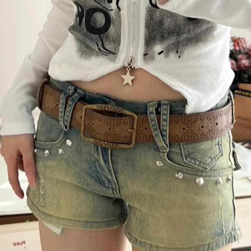 Unisex Y2K PU Leather Belts for Women Men High Quality Brown Jeans Belt Personality Waistband Deisgner Belts Fashion Accessories