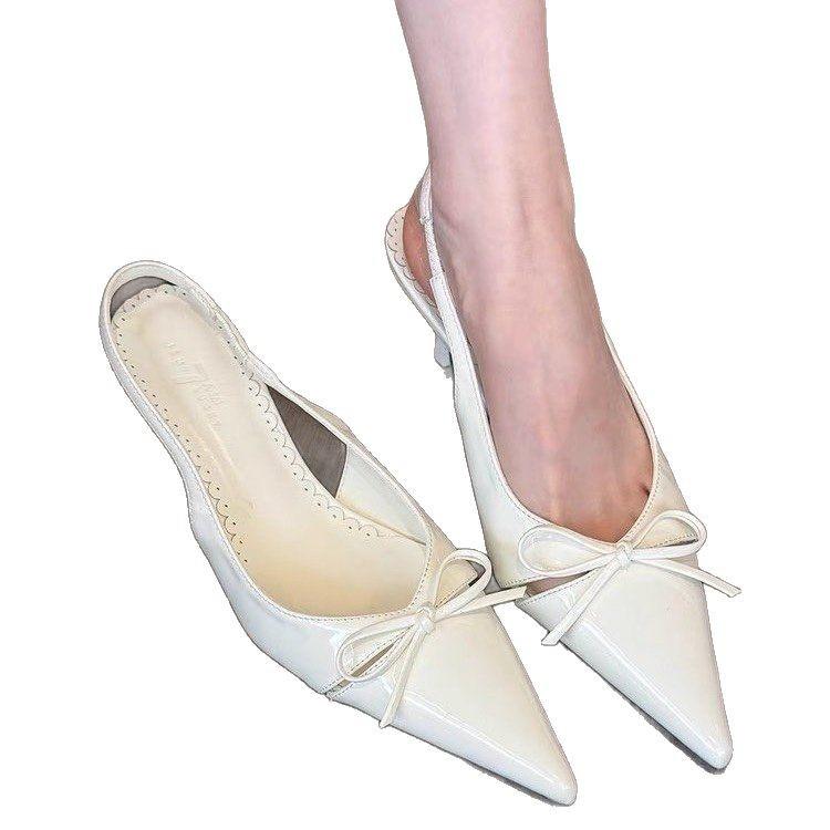 So Beautiful!! Nude Pointed Bow Light Mouth High Heels Women's 2025 Spring New Versatile Rear Empty Sandals