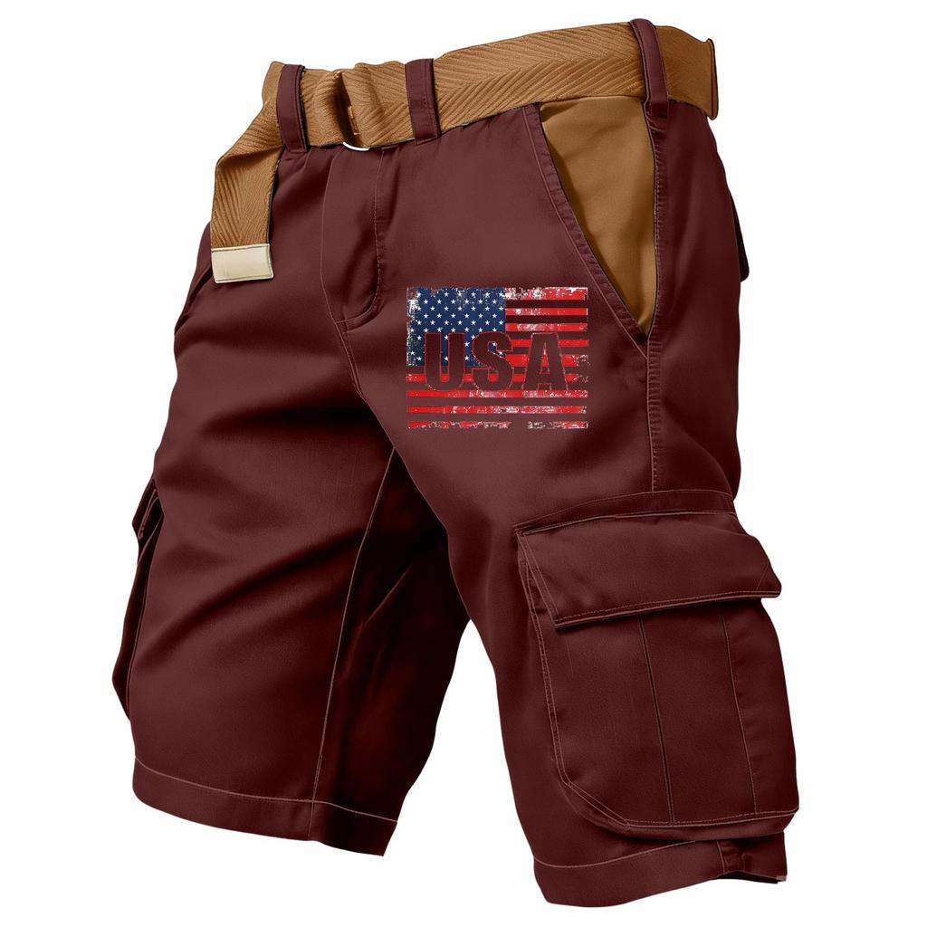 Men's independent day print outdoor casual patchwork pocket work pants sports shorts