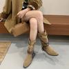 2025 autumn and winter new niche strap mid-tube boots pointed short boots knight boots Maillard western cowboy boots women