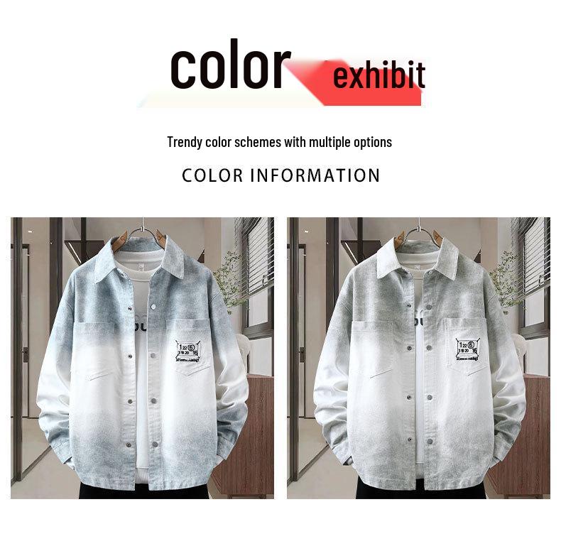Męska Fajowa Jeansowa Kurtka o Luźnym Kroju - Modna Wysokiej Jakości Koszula z Długim Rękawem dla Nastolatków
