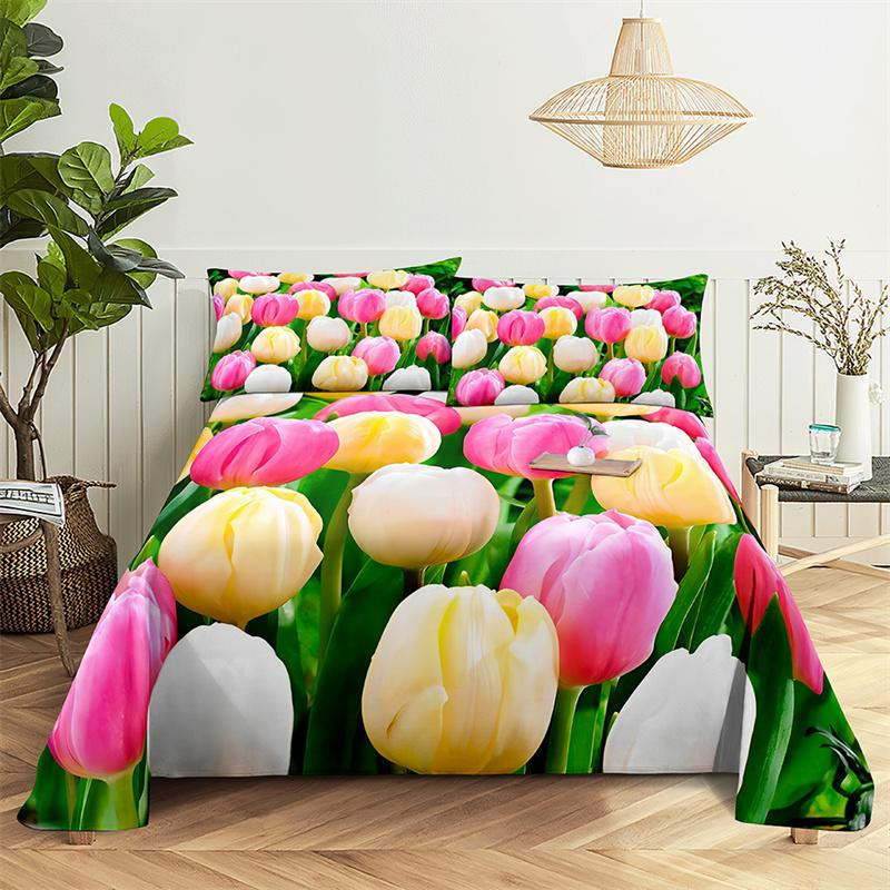 Home Bedsheets Pink Tulip Single Bedsheet Fashion Design Flowers Sheets Queen Size Bed Sheets Set Bed Sheets and Pillowcases