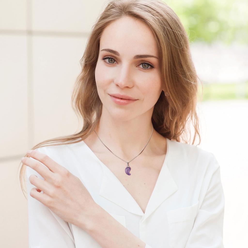 [KOAI] Amethyst Silver Magatama Birthstone Necklace for Women