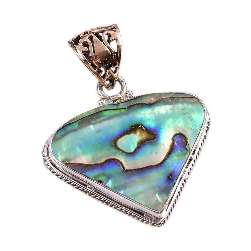 Natural Abalone Shell Gemstone 925 Solid Sterling Silver Gift Pendant 1.75" A2f47