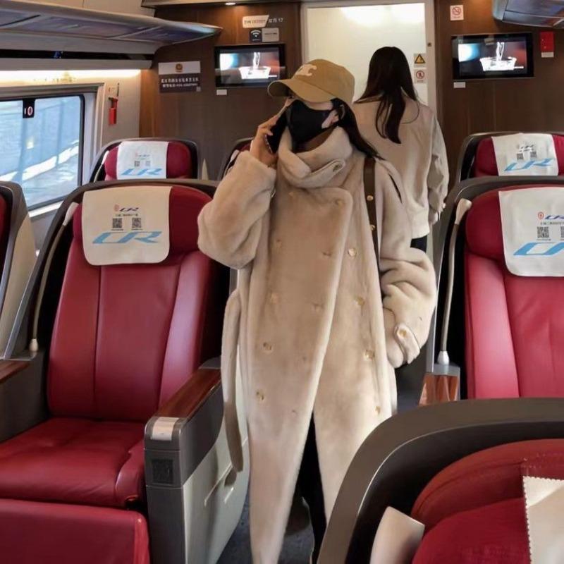 

Осень и зима новая искусственная шуба женская искусственная норка плюшевая утолщенная и длинная локомотивная шуба двубортная M абрикосовый