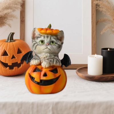 Halloween Pumpkin Cat Statue Ornament Versatile Decorative Art Modern Figurine Small Sculpture for
