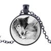 Women Jewelry Double Wolf Glass Pendant Necklace With Vintage Crystals And Elegant Chain