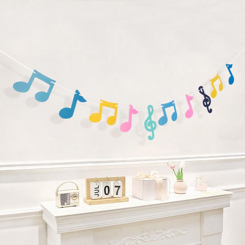 1Set Colorful Musical Note Felt Banner Bedroom Hanging Bunting Garlands for Kids Birthday Baby Shower Wedding Party Decor
