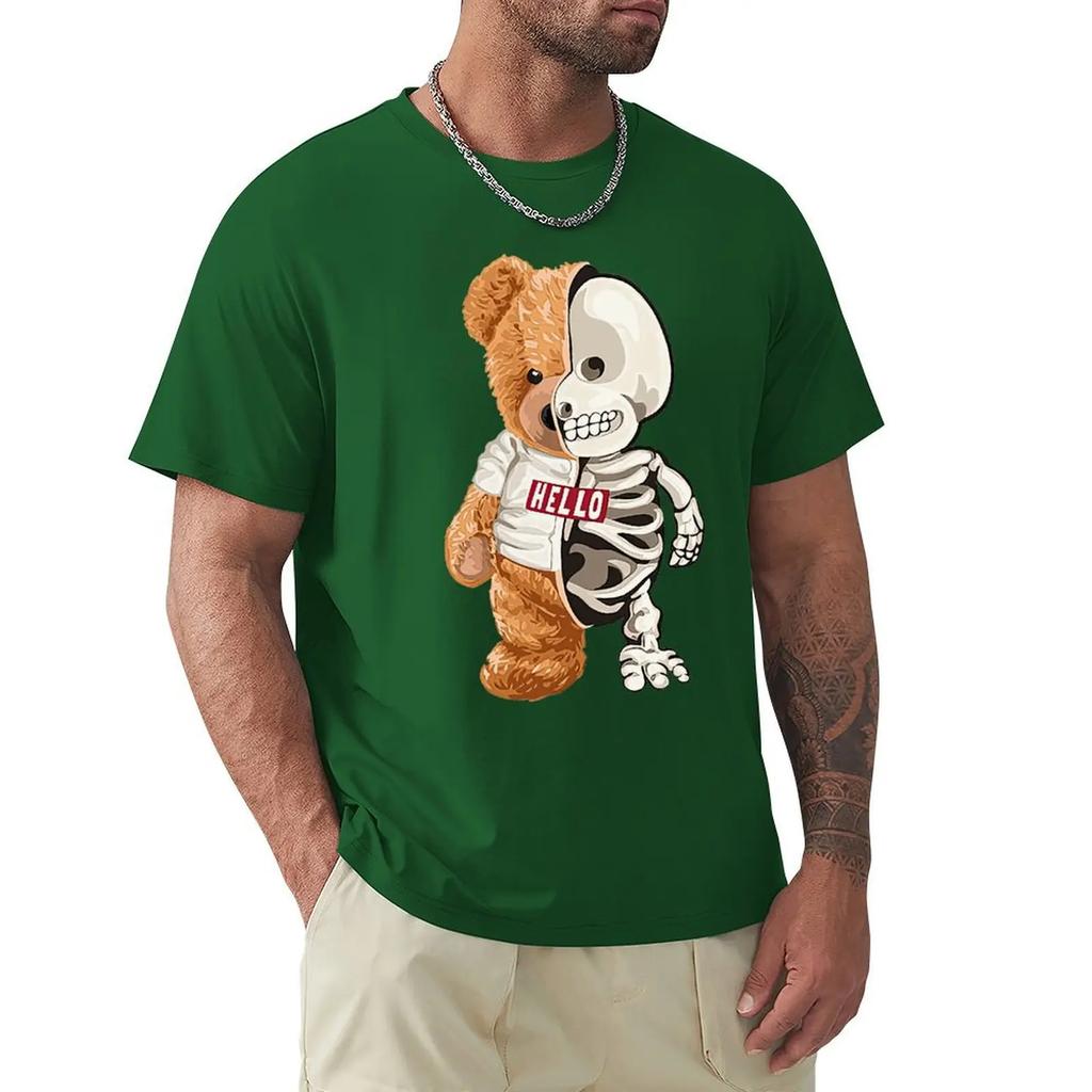 Hello Skeleton Teddy Bear T Shirt Harajuku Short Sleeve T-shirt 100% Cotton Graphics Tshirt Tops