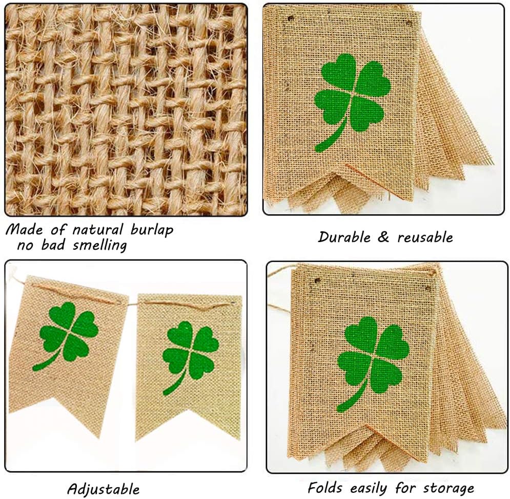 St. Patrick's Day Shamrock Burlap Wreath Banner Irish Clover Garland Rustic Home Office Party Wall Door Hanging Holiday Decor